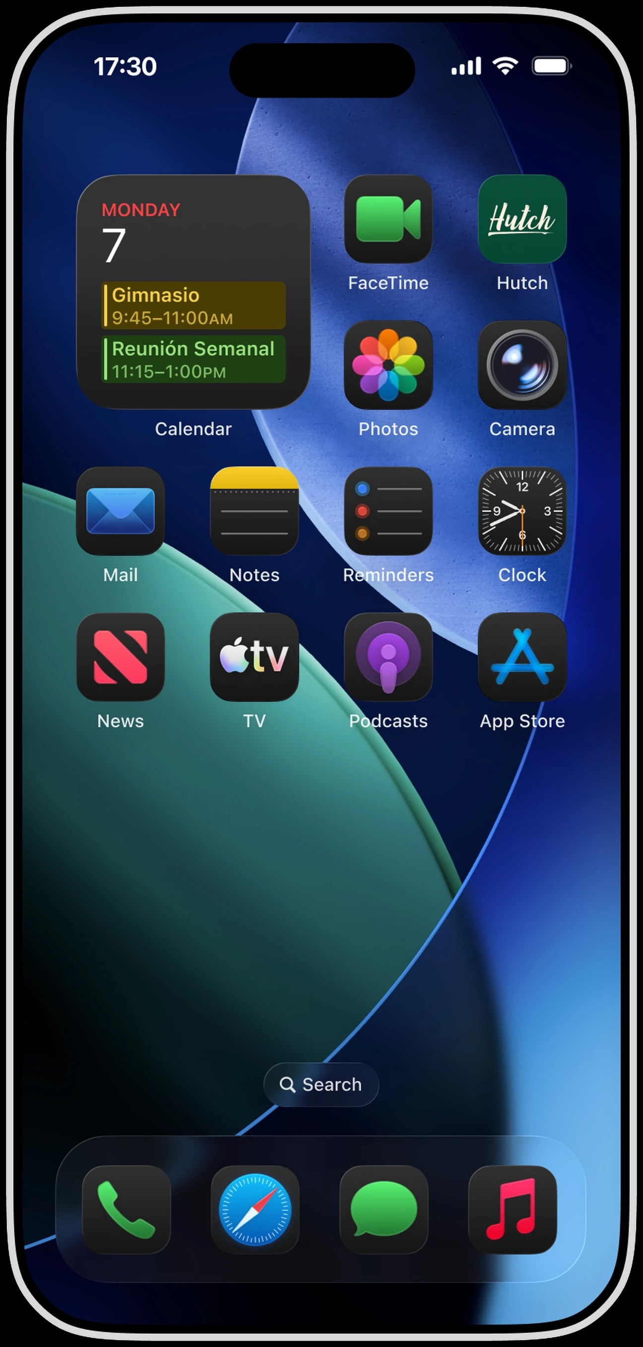 La pantalla de inicio de un iPhone con la app de Hutch instalada entre las aplicaciones de Apple